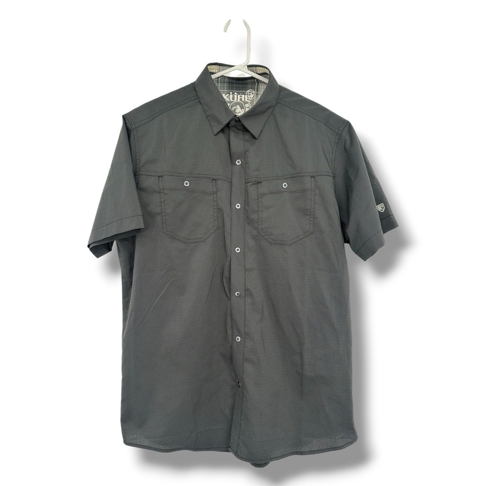 NWT KÜHL Men's Short Sleeve Snap Front Shirt - Medium - Dark Charcoal Gray SPF
